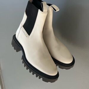 All Saints White Leather Lug Sole Chelsea Boots
